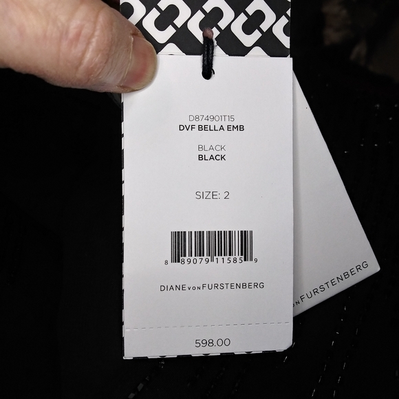 Diane Von Furstenberg Bella Black Sparkly Beaded, Surplice Bodice Cocktail Dress - Picture 12 of 16